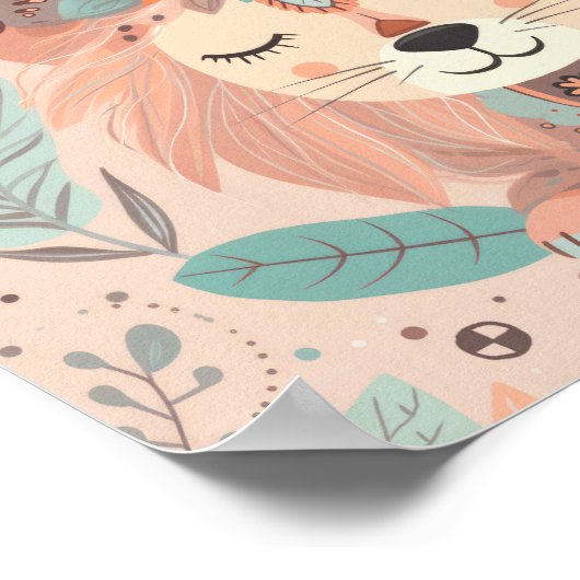 かわいいボホーライオンアニマルサファリベビールームウォールアート ポスター (角)