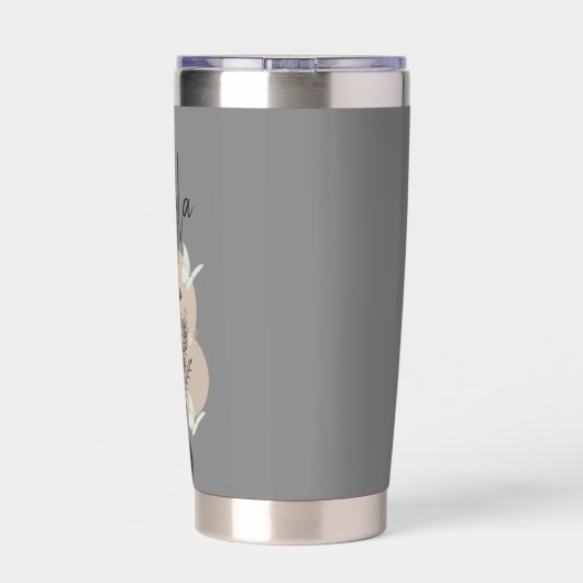 かわいいボホーラインアート花と蝶グレー 保温保冷タンブラー (背面)