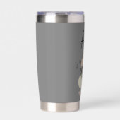 かわいいボホーラインアート花と蝶グレー 保温保冷タンブラー (正面)