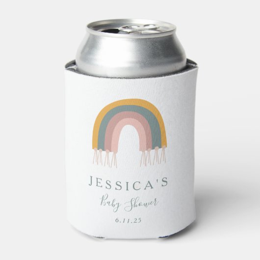 かわいいボホーレインボーシンプルベビーシャワーカスタム 缶クーラー (缶正面)