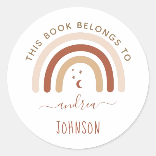 かわいいボホーレインボーボヘミアンムーン&スターズテラコッタ ラウンドシール (正面)