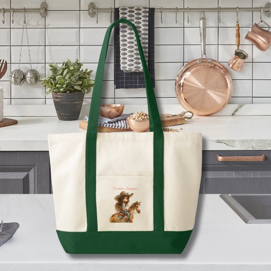 かわいいボホ女性のカーボーイパーソナライズホース トートバッグ