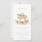 かわいいボホ子供部屋ピンクフローラバシネットベイビーシャワー サンキューカード (正面)