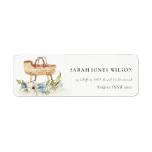 かわいいボホ子供部屋ブルーフローラバシネットアドレス ラベル (正面)