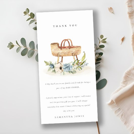 かわいいボホ子供部屋ブルーフローラバシネットベイビーシャワー サンキューカード