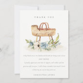 かわいいボホ子供部屋ブルーフローラバシネットベイビーシャワー サンキューカード (正面)