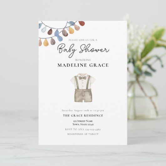 かわいいボホ服ボーイ赤ちゃんシャワー招待状 招待状 (スタンド正面)