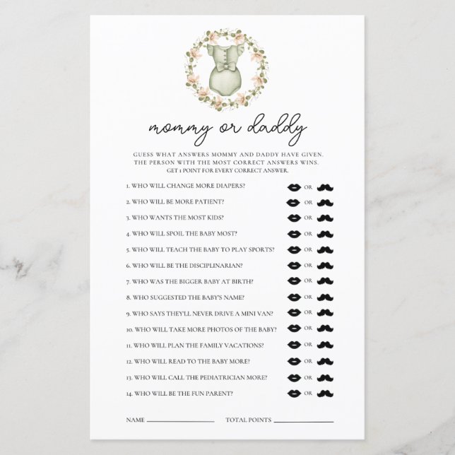 かわいいボホ服ママまたはパパ赤ちゃんシャワーゲーム (正面)