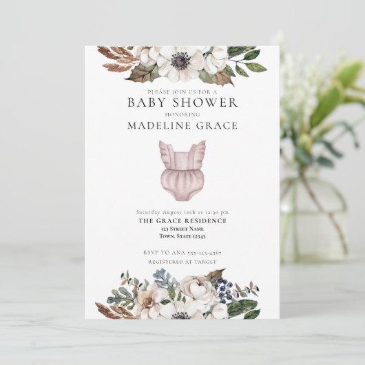 かわいいボホ服女の子ベビーシャワー招待状 招待状 (スタンド正面)