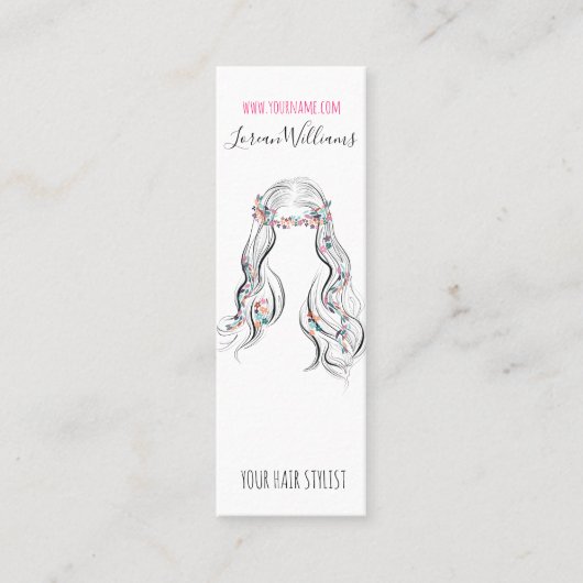 かわいいボホ結婚ヘアースタイル美容師フローラ スキニー名刺 (正面)