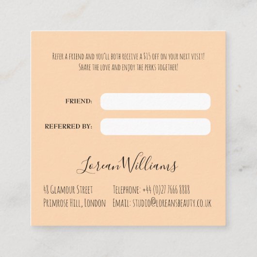 かわいいボホ結婚ヘアースタイル美容師フローラ 予約カード (裏面)