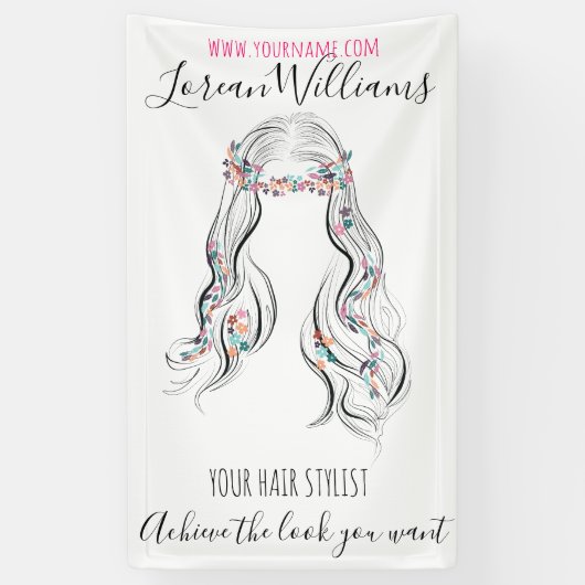 かわいいボホ結婚ヘアースタイル美容師フローラ 横断幕 (縦)