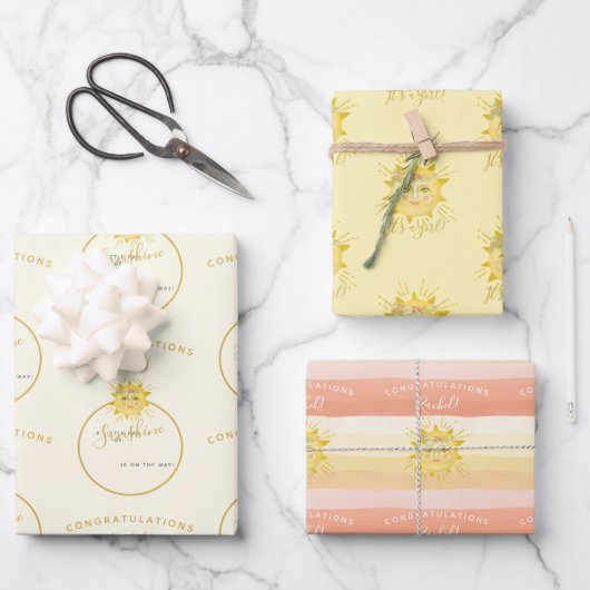 かわいいボホ虹の日差し赤ちゃんシャワー ラッピングペーパーシート (正面)