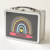 かわいいボホ虹パーソナライズされたの子供の名前 メタルランチボックス (正面)