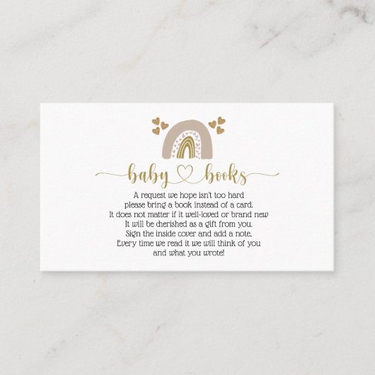 かわいいボホ虹ブックリクエスト赤ちゃんシャワーカード 名刺 (正面)