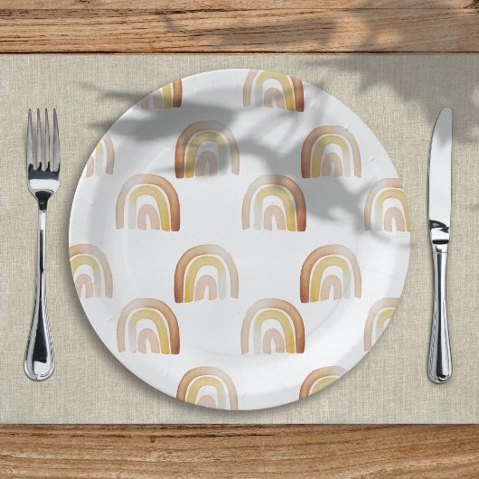 かわいいボホ虹男女兼用赤ちゃんシャワー ペーパープレート