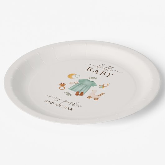 かわいいボホ赤ちゃん女の子の服ベビーシャワー ペーパープレート (アングル)