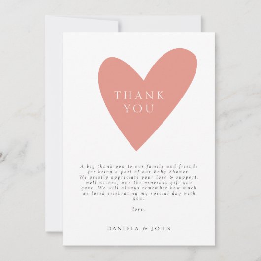 かわいいボホ赤面ピンクハート赤ちゃんシャワーありがとう サンキューカード (正面)
