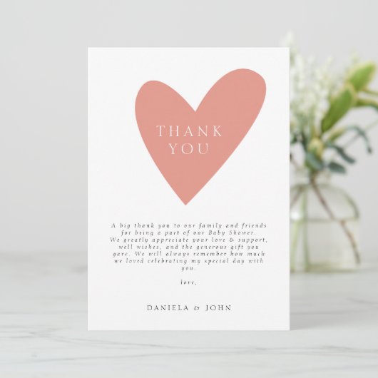 かわいいボホ赤面ピンクハート赤ちゃんシャワーありがとう サンキューカード (スタンド正面)