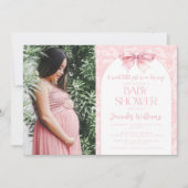 かわいいボホ赤面ピンクボウ女の子シャワー写真 招待状 (正面)