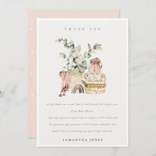 かわいいボホ赤面子供部屋紅葉ガールベイビーシャワー サンキューカード (正面/裏面)