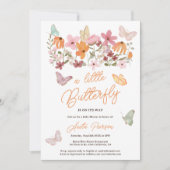 かわいいボホ野草小さな蝶の赤ちゃんシャワー 招待状 (正面)