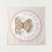 かわいいボホ テディベア 誕生日パーティー タペストリー (正面(横))