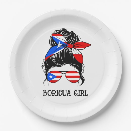 かわいいボリチャガールプエルトリコ国旗 ペーパープレート (正面)