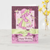 かわいいボンネットガールフラワーアンドバタフライ誕生日Gre カード (黄色い花)