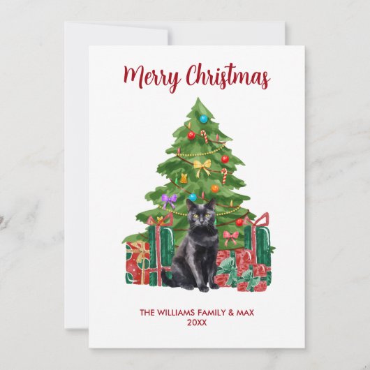 かわいいボンベイ黒猫ファミリークリスマス シーズンカード (正面)