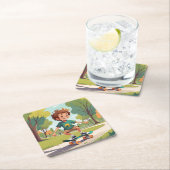 かわいいボーイスケートボードコースターセット スクエアペーパーコースター (インサイチュ)