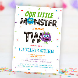 かわいいボーイズブルーモンスターセカンドバースデーパーティー 招待状