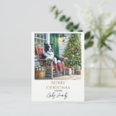 かわいいボーダーコリーのクリスマス ポストカード (スタンド正面)