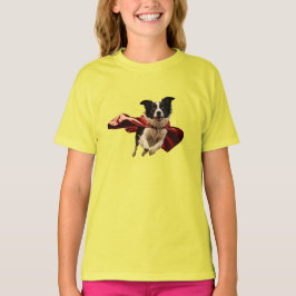 かわいいボーダーコリーのスーパーヒーロー キッズTシャツ Tシャツ