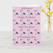 かわいいボーダーコリーの子犬の誕生日 カード (黄色い花)