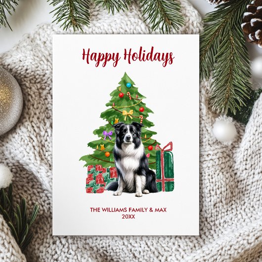 かわいいボーダーコリーの犬家族のクリスマス シーズンカード