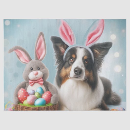 かわいいボーダーコリー イースターバイブ 薄葉紙 (正面)