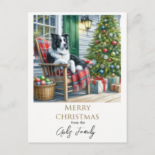 かわいいボーダーコリー クリスマス ホリデー ポストカード