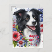 かわいいボーダーコリー 4th of July ホリデーポストカード (正面/裏面)