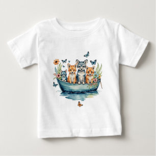 かわいいボートで動物がいる ベビーTシャツ