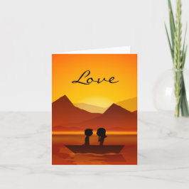 かわいいボート夫婦の山LOVEバレンタインデー シーズンカード