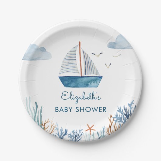 かわいいボート航海の赤ちゃんシャワー ペーパープレート (正面)