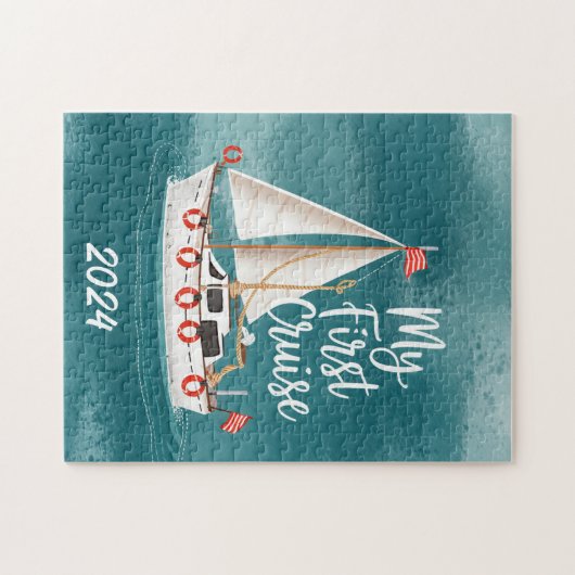 かわいいボート – 私の最初のクルーズ – カスタム ジグソーパズル (横)