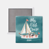かわいいボート – 私の最初のクルーズ – カスタム マグネット (正面/裏面)