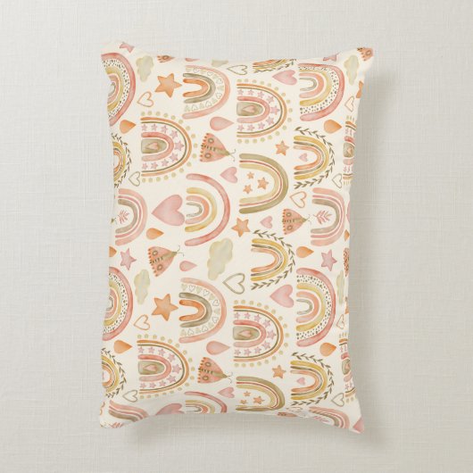 かわいいボーホレインボウズ柄カスタムモノグラム名 アクセントクッション (裏面(縦))