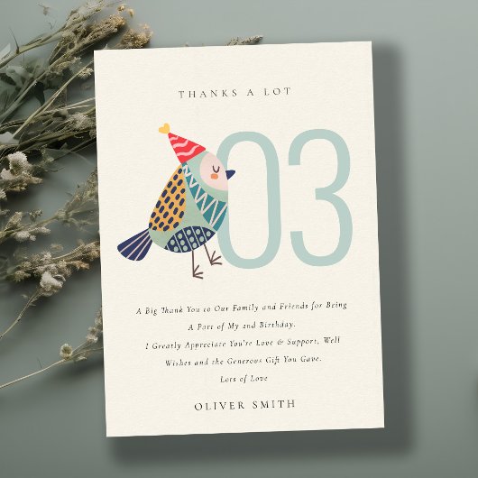 かわいいボーホーアクアブルーの鳥の誕生日お祝い(年齢不問) サンキューカード