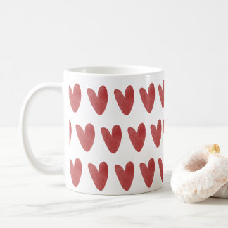 かわいいボールドレッドハートフルプリント コーヒーマグカップ