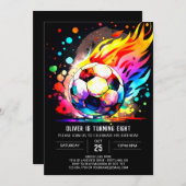 かわいいボール印刷用サッカー誕生日 招待状 (正面/裏面)