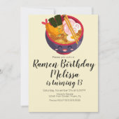 かわいいポオリエンタルラーメン誕生日ディナーパープルレッド 招待状 (正面)