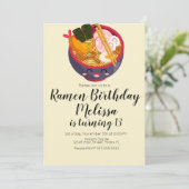 かわいいポオリエンタルラーメン誕生日ディナーパープルレッド 招待状 (スタンド正面)